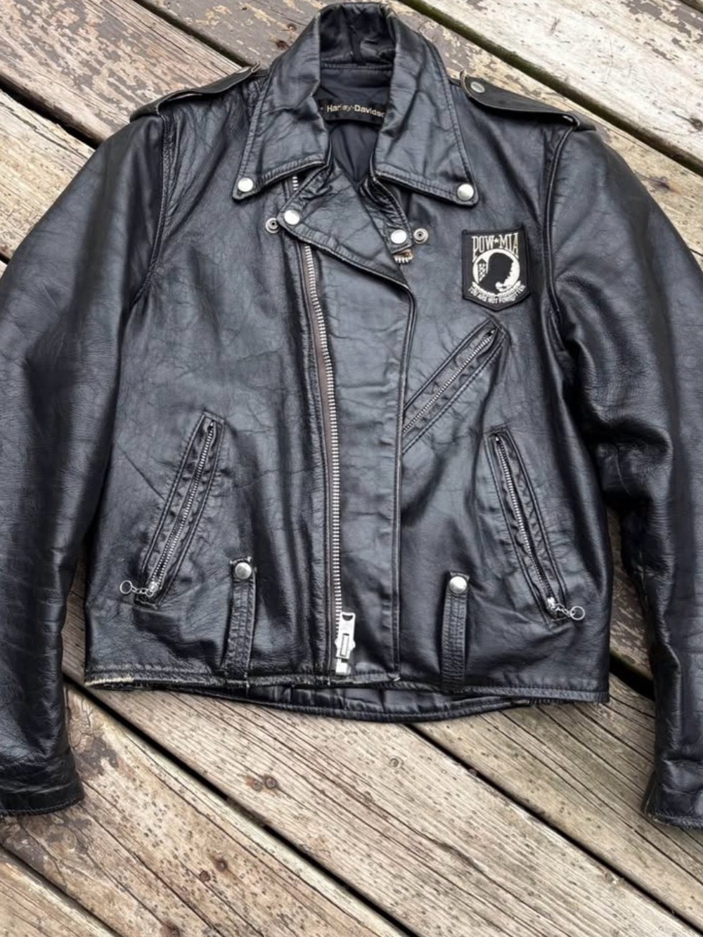 Harley-Davidson Black Leather Biker Jacket - Small